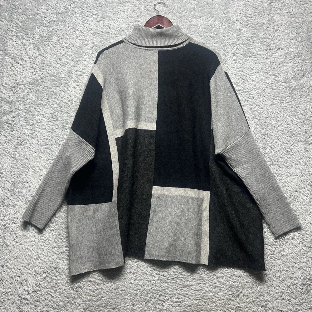 Joseph A. Turtleneck Sweater Poncho Womens XL Black Gray‎ Colorblock Oversized